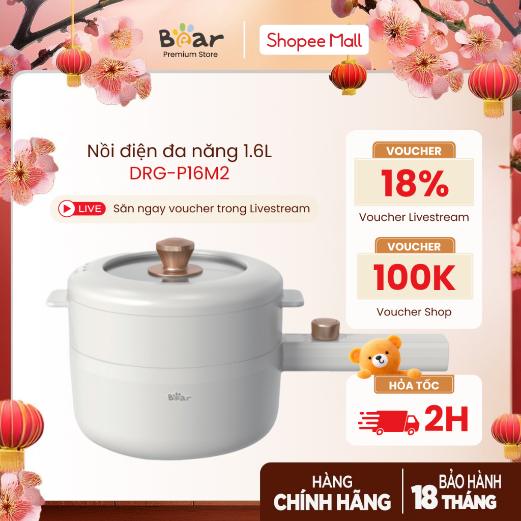 Nồi Điện Đa Năng Bear DRG-C16Z1 (MC-4H16G)/ DRG-P16M2 (MC-4H16U), Bảo Hành 18 Tháng, Hàng Chính Hãng