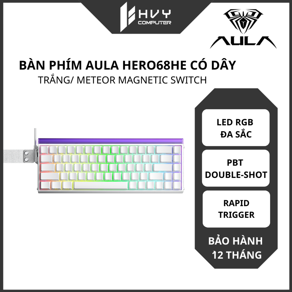 Bàn phím AULA HERO68HE có dây màu trắng, Meteor magnetic switch, Rapid trigger - Hàng chính hãng