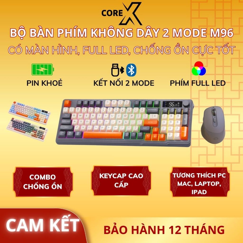 Bộ Bàn Phím Và Chuột Bluetooth Không Dây Core X M96 Gaming LED Màn Hình Núm Xoay Kết Nối Đa Năng