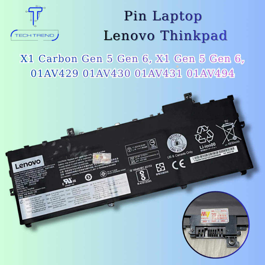 Pin laptop Lenovo Thinkpad X1 Carbon Gen 5 Gen 6, X1 Gen 5 Gen 6, 01AV429 01AV430 01AV431 01AV494