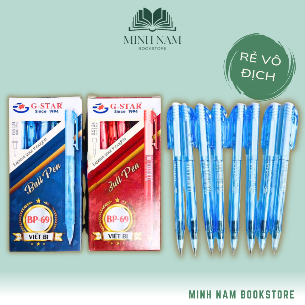 (Hộp 24 cây) Bút Bi 0.5mm G-Star BP69 Mực Xanh, Đỏ Sản Xuất Tại Malaysia - Viết êp giá siêu rẻ