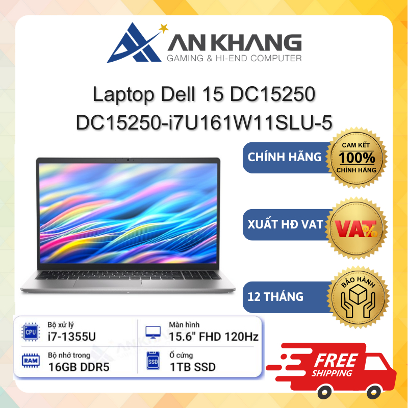 Laptop Dell 15 DC15250 DC15250-i7U161W11SLU-5 (i7-1355U,16GB DDR5,1TB SSD,15.6" FHD,Win11,Office) Ch