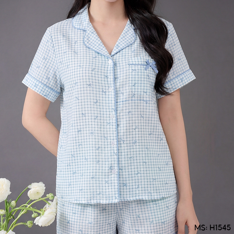 Bộ đồ ngủ nữ Pijama đũi mặc nhà VINGO/VINGORIA tay ngắn mùa hè H1545, H1546, H1547, H1578 | BigBuy360 - bigbuy360.vn