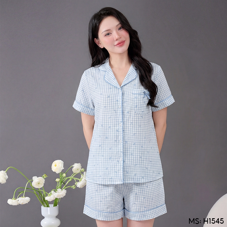 Bộ đồ ngủ nữ Pijama đũi mặc nhà VINGO/VINGORIA tay ngắn mùa hè H1545, H1546, H1547, H1578 | BigBuy360 - bigbuy360.vn
