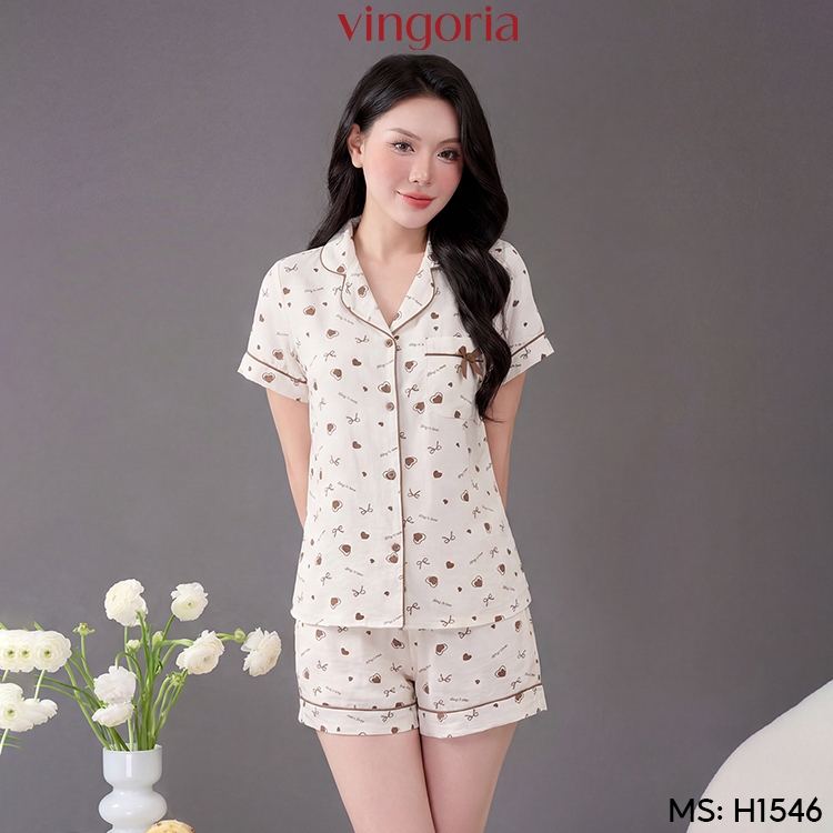 Bộ đồ ngủ nữ Pijama đũi mặc nhà VINGO/VINGORIA tay ngắn mùa hè H1545, H1546, H1547, H1578 | BigBuy360 - bigbuy360.vn