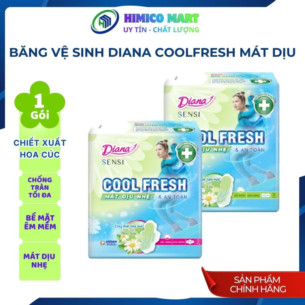 HIMICO MART Băng vệ sinh Diana Sensi Coolfresh mát dịu nhẹ, an toàn, bề mặt êm ái, chống tràn tối đa
