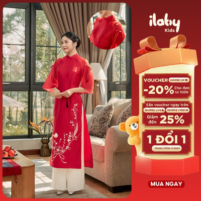Áo dài chic ILABY Ngọc Diệp áo dài mẹ 𝒌𝒉𝒐̂𝒏𝒈 𝒌𝒆̀𝒎 𝒒𝒖𝒂̂̀𝒏 chất tafta tay đính nơ ngọc [2804]