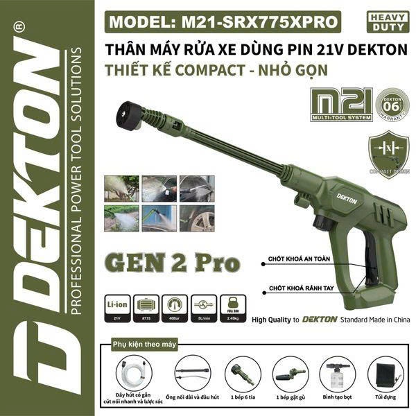 Máy rửa xe dùng pin DEKTON M21-SRX775XPRO – 21V, Motor 775, 40Bar, 5L/phút  - Chân Phổ Thông (Chưa p