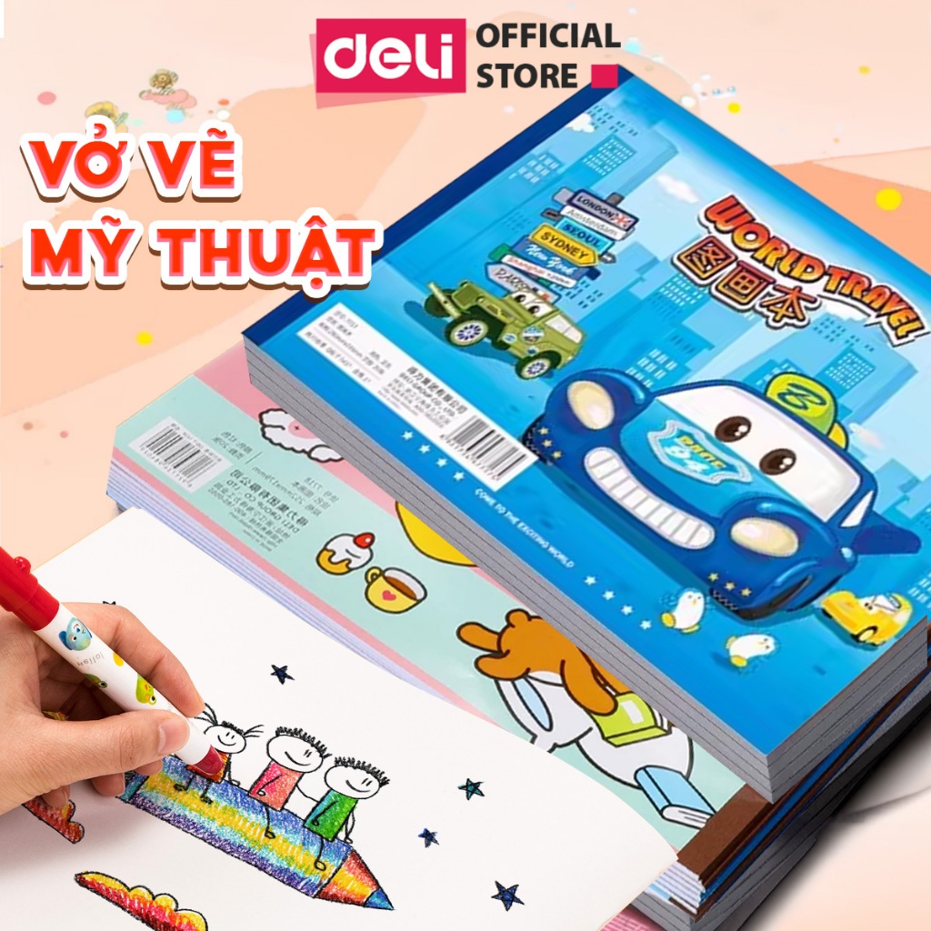 Vở Vẽ Học Sinh Tập Tô Màu Cho Bé A4/B5 Deli - Sổ Tô Màu Sổ Vẽ học sinh Giấy Dày Mịn Hạn Chế Lem Màu Chất Liệu An Toàn