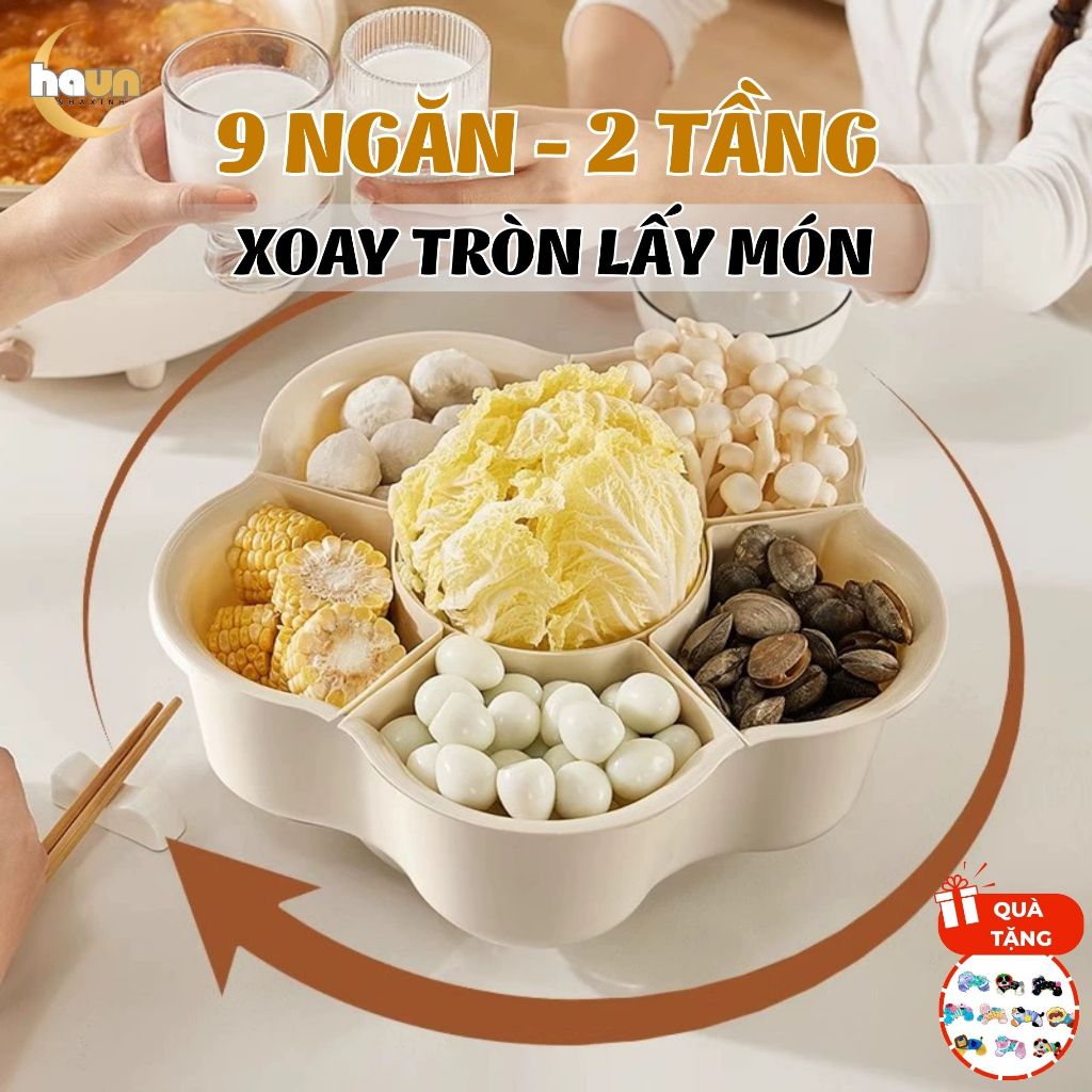 Rổ Lẩu Chia Ngăn Xoay 360 Độ, Khay Đựng Đồ Nhúng Lẩu Gia Đình, Đựng Rau, Thịt, Hải Sản Tiện Lợi