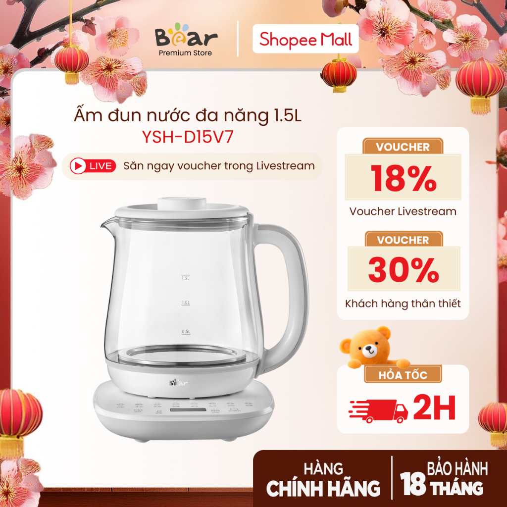 Ấm Đun Nước Đa Năng Bear YSH-D15V7