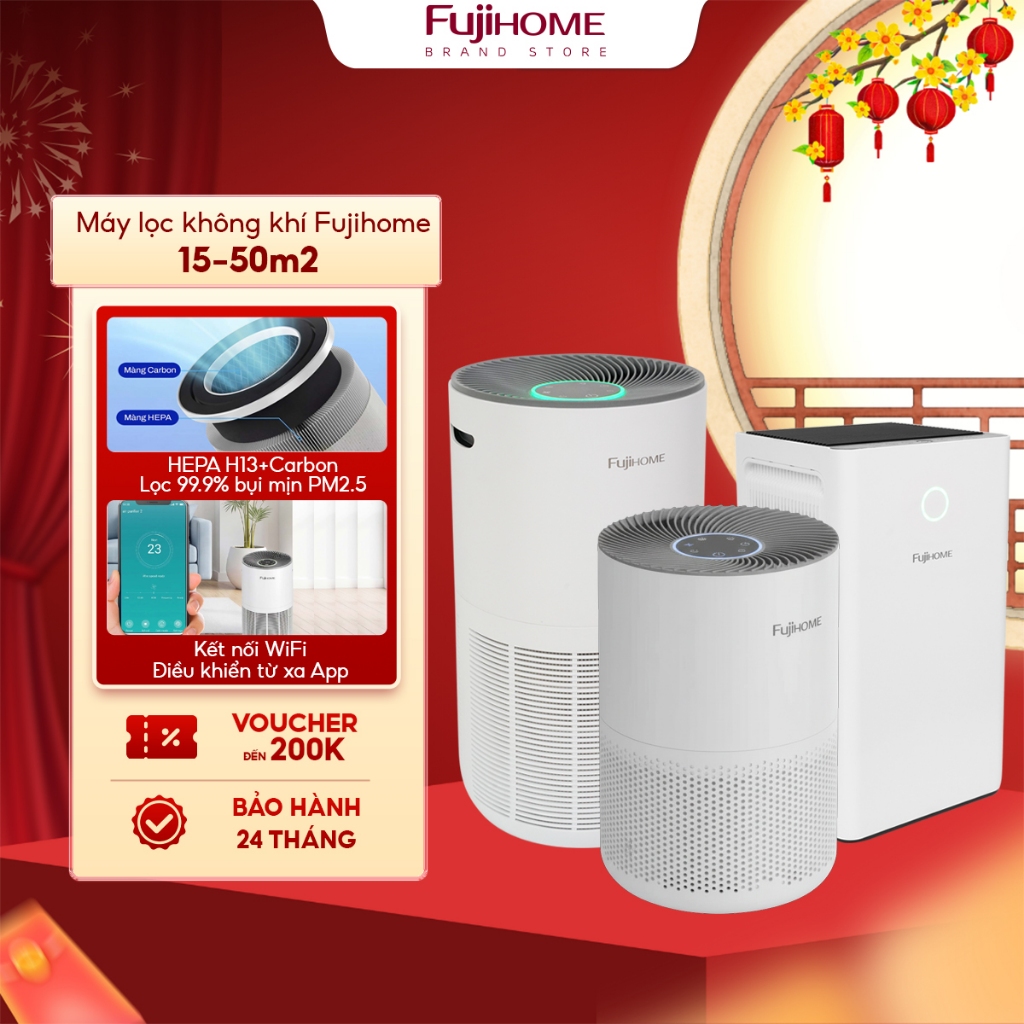 Máy lọc không khí diệt khuẩn UV LED FUJIHOME, màng HEPA lọc bụi mịn PM2.5 kết nối Wifi điều khiển qua APP thông minh