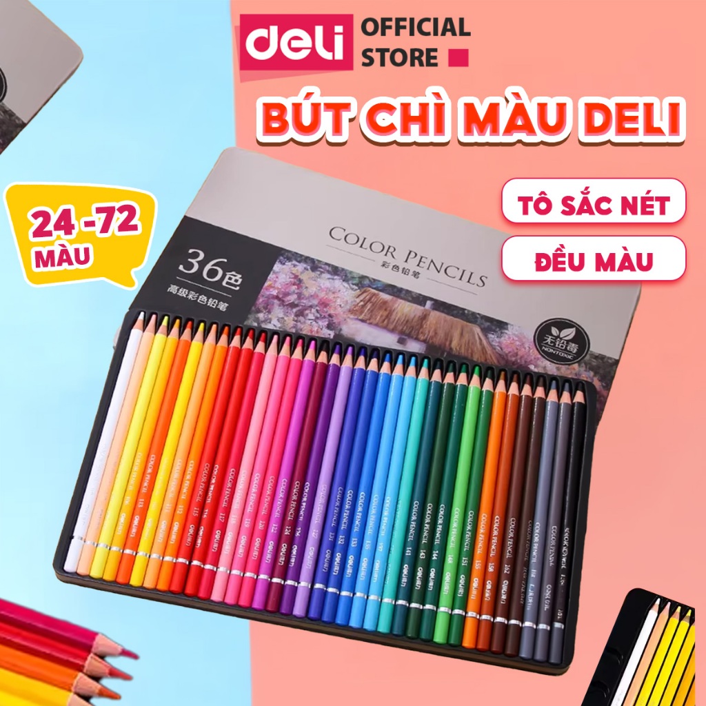 [TOP 1] Bút Chì Màu Gốc Dầu/Gốc Nước 72 Màu Cao Cấp Deli - Màu Đậm Tươi Sáng, Tô Vẽ Tranh Phác Thảo Chuyên Nghiệp