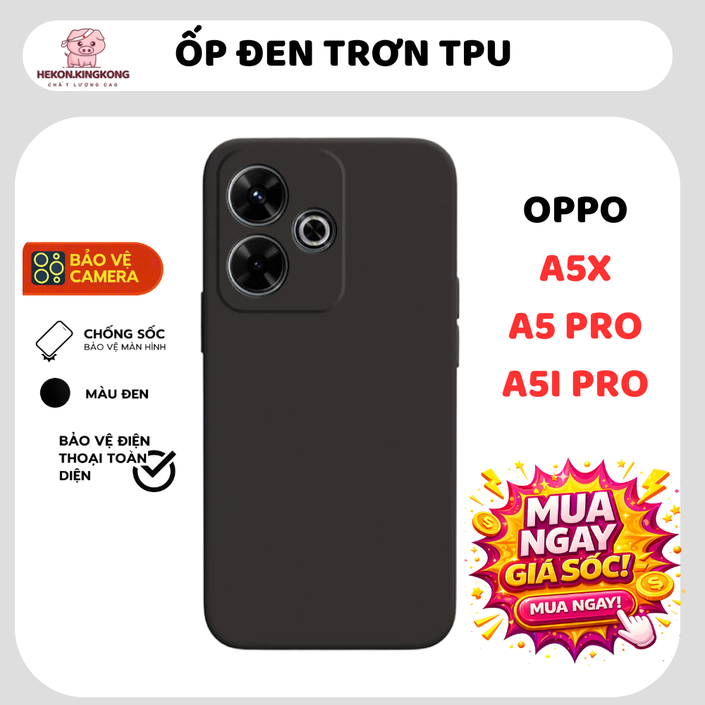 Ốp lưng Oppo A5X/ A5 PRO/ A5I PRO trơn màu đen | Ốp điện thoại Oppo dẻo bảo vệ camera đt toàn diện A
