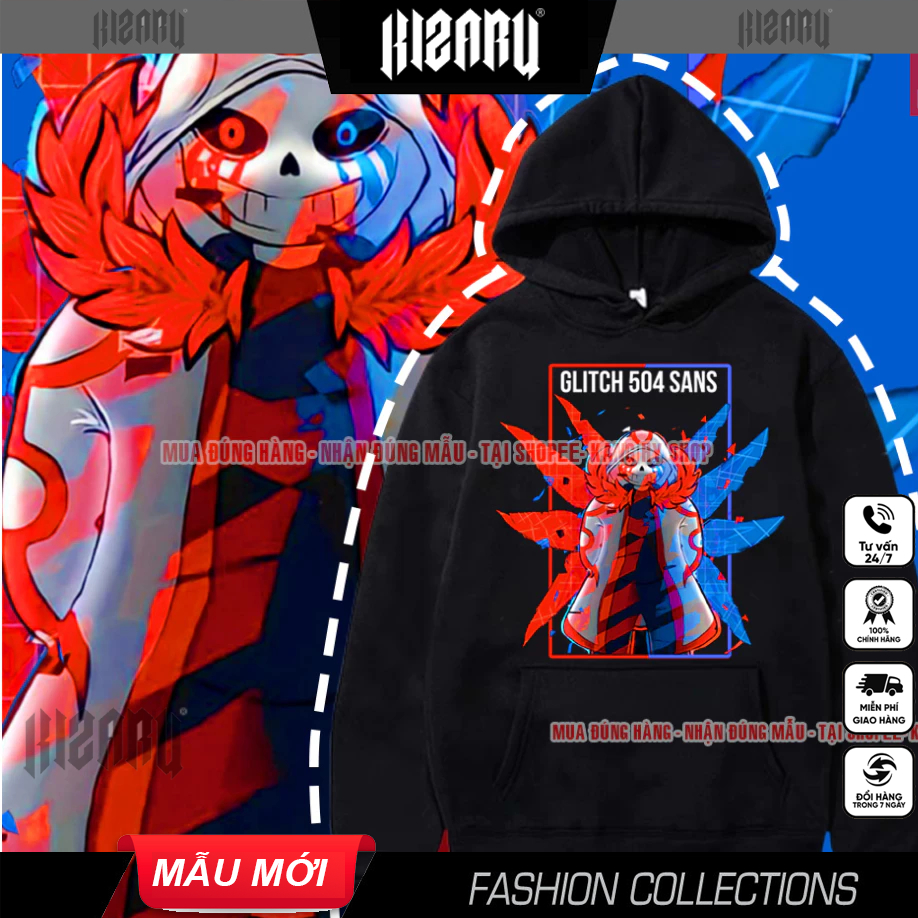 Áo hoodie Glitch 504 Sans - Free Fire cực ngầu cho anh em game thủ chạy bo,gánh team cực chất