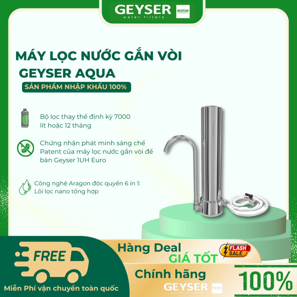 Máy Lọc Nước Gắn Vòi Geyser Aqua - Hàng Chính Hãng Geyser Việt Nam