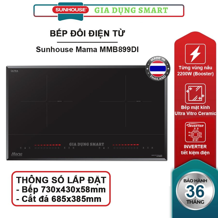 Bếp đôi điện từ INVERTER Sunhouse Mama MMB899DI sản xuất Thái Lan - Bảo hành 3 năm tận nơi