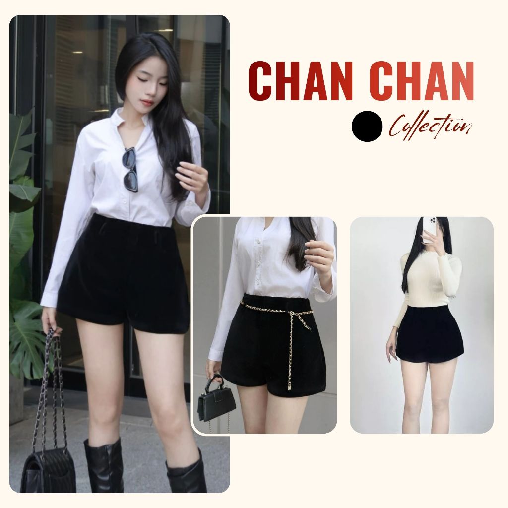 Quần Short Nhung Tuyết Cạp Cao BigSize ChanChan - Quần Đùi Nhung Ống Rộng Lưng Cao Khóa Sau Che Bụng