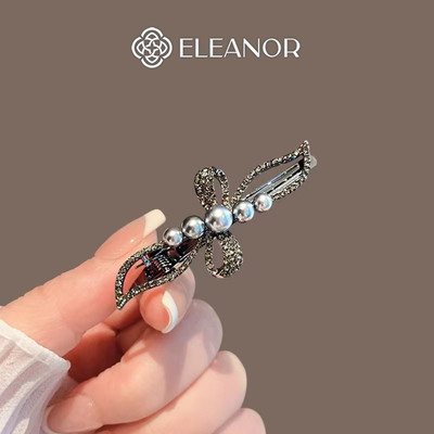Kẹp tóc nữ Eleanor Accessories hình nơ đính đá màu đen phụ kiện tóc kẹp tóc mái 11500