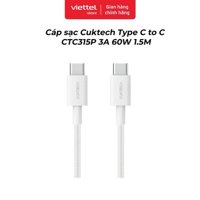 Cáp sạc Cuktech Type C to C CTC315P 3A 60W 1.5M Chính hãng | Hỗ Trợ Sạc, Truyền Tệp Nhanh