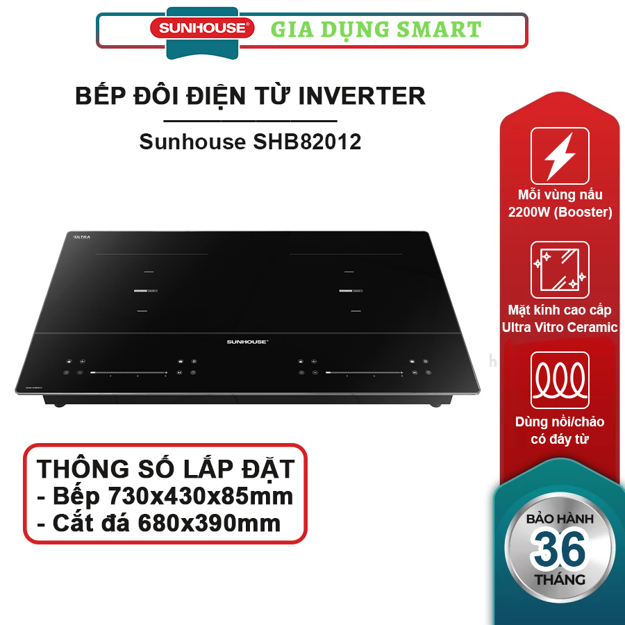 Bếp điện từ đôi Inverter Sunhouse SHB82012 & SHB82022 - Bảo hành 3 năm tận nơi