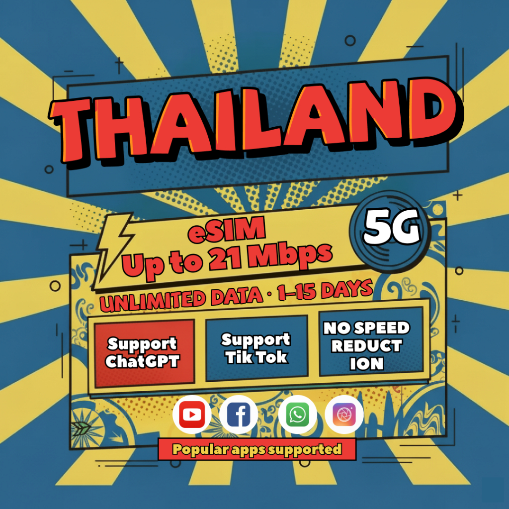 Thái Lan eSIM 3-10 ngày 1GB/2GB/3GB vô hạn 4G dữ liệu tốc độ cao du lịch dữ liệu Thái Lan du lịch 24