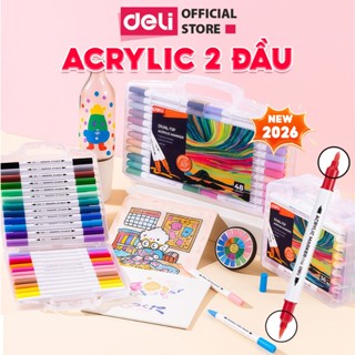[VOUCHER 20%] Bút Sơn Acrylic Marker 2 Đầu 48 Màu Deli THÊM 50% Mực Màu Vẽ Trên Mọi Chất Liệu Chồng Màu