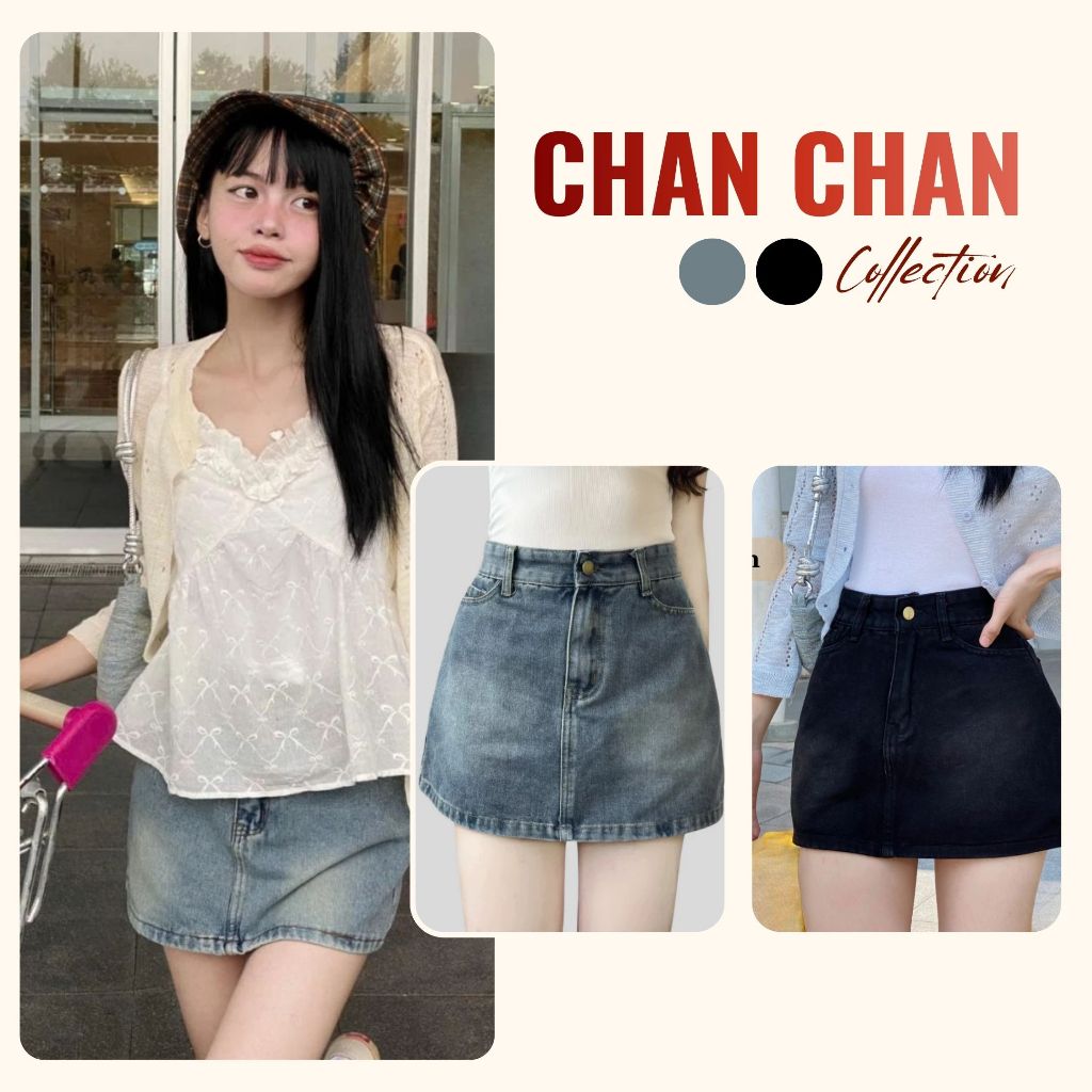 Chân Váy Jean Dáng Chữ A Có Lót Trong Cạp Cao BigSize ChanChan - Váy Bò Ngắn Khóa Kéo Cài Cúc (S-3XL