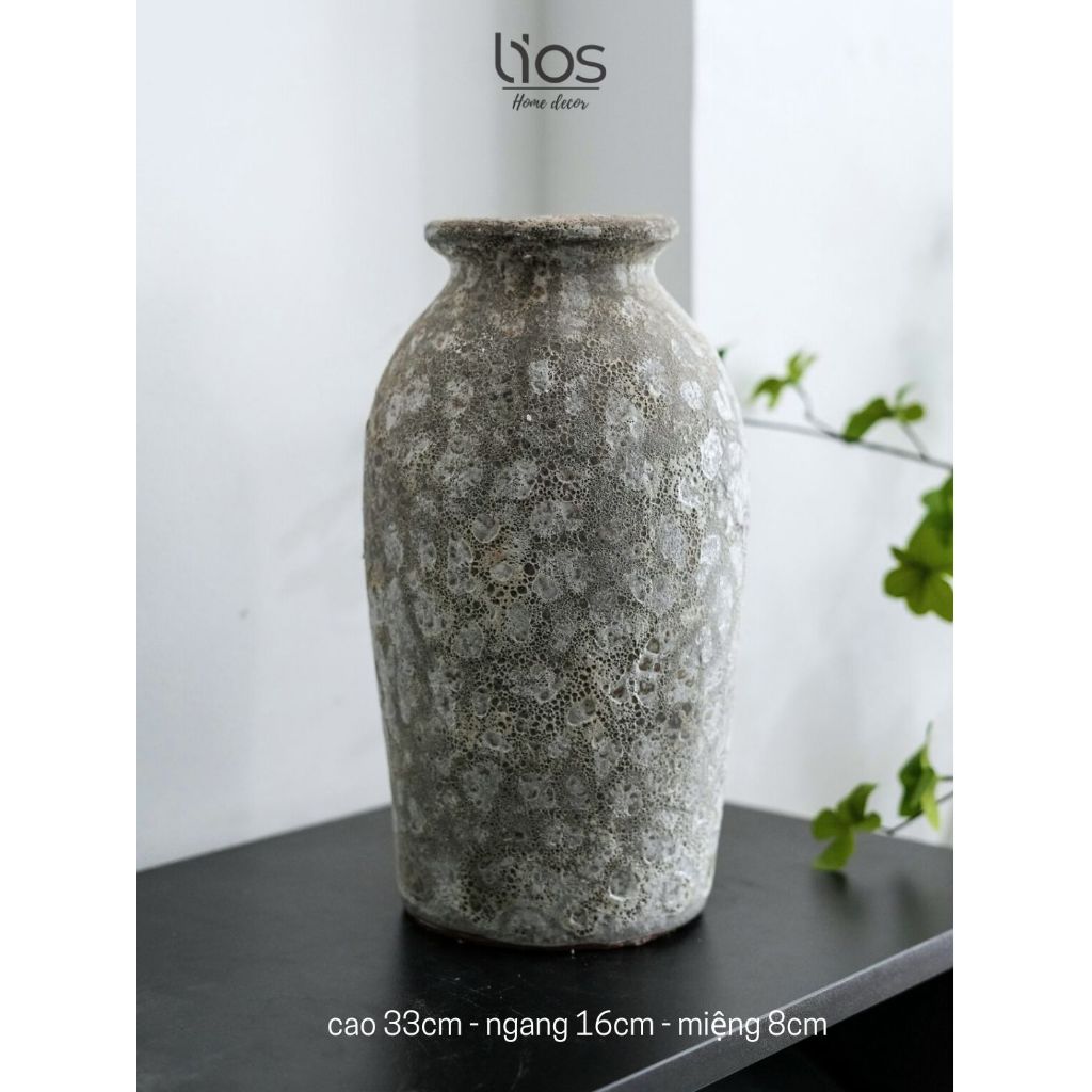 Bình Gốm decor cắm hoa atlantic trắng xám dáng bầu - Lios Home Decor