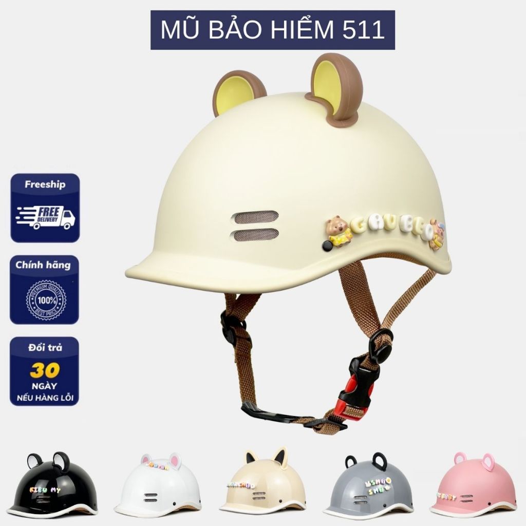 Nón Bảo Hiểm Cá Heo PYL Freesize Nam Nữ Cao Cấp Tặng Kèm Quà Tặng Tai Gấu Và Charm Chữ