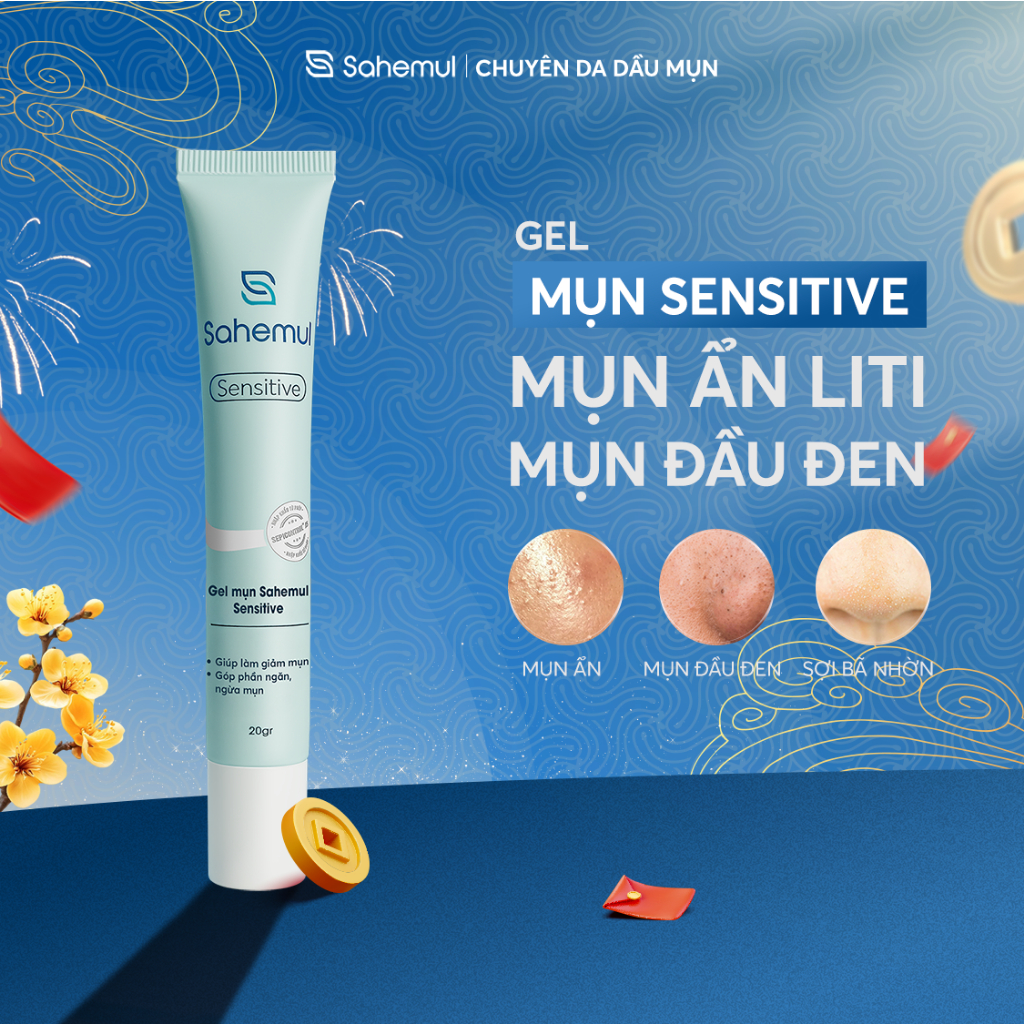 Gel Mụn SAHEMUL Sensitive Giảm Mụn Ẩn, Mụn Đầu Đen Sợi Bã Nhờn Cho Da Mụn, Da…