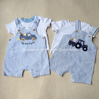Sét yếm đùi họa tiết thêu xuất Âu kèm áo trắng dư xịn chất liệu Cotton cho bé trai bé gái hoạ tiết thêu size 3M-24M