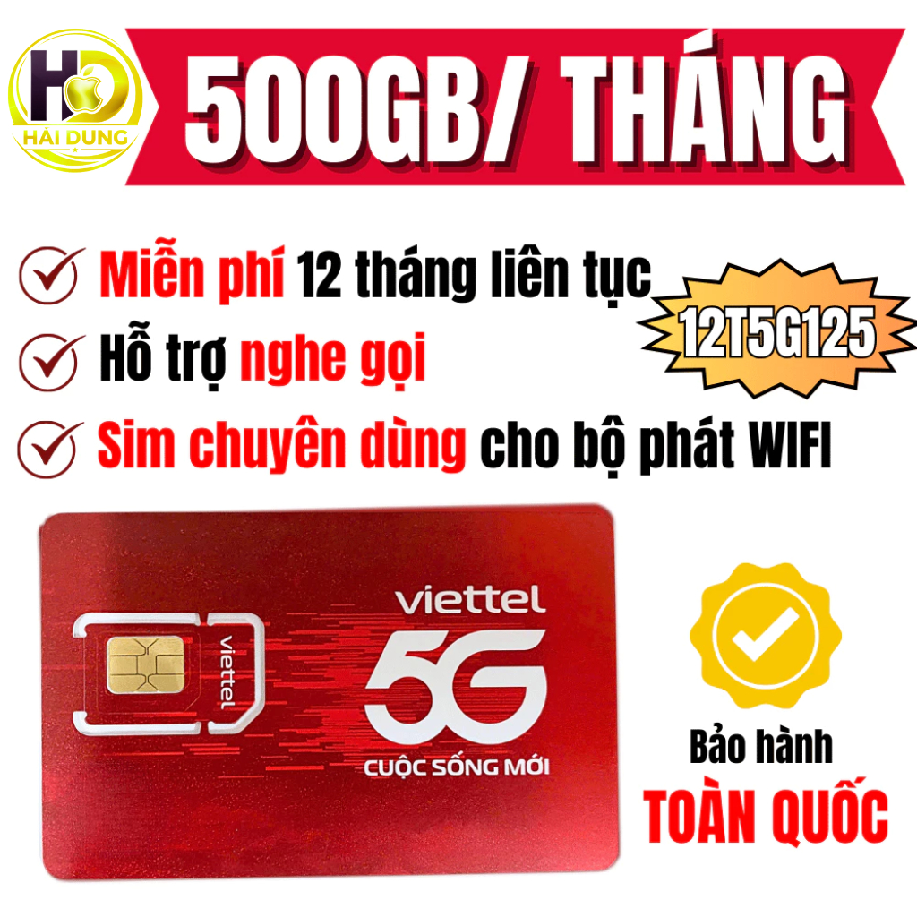 SIM 5G viettel 500GB/tháng không chia ngày tổng 6000GB/năm phát wifi thả ga