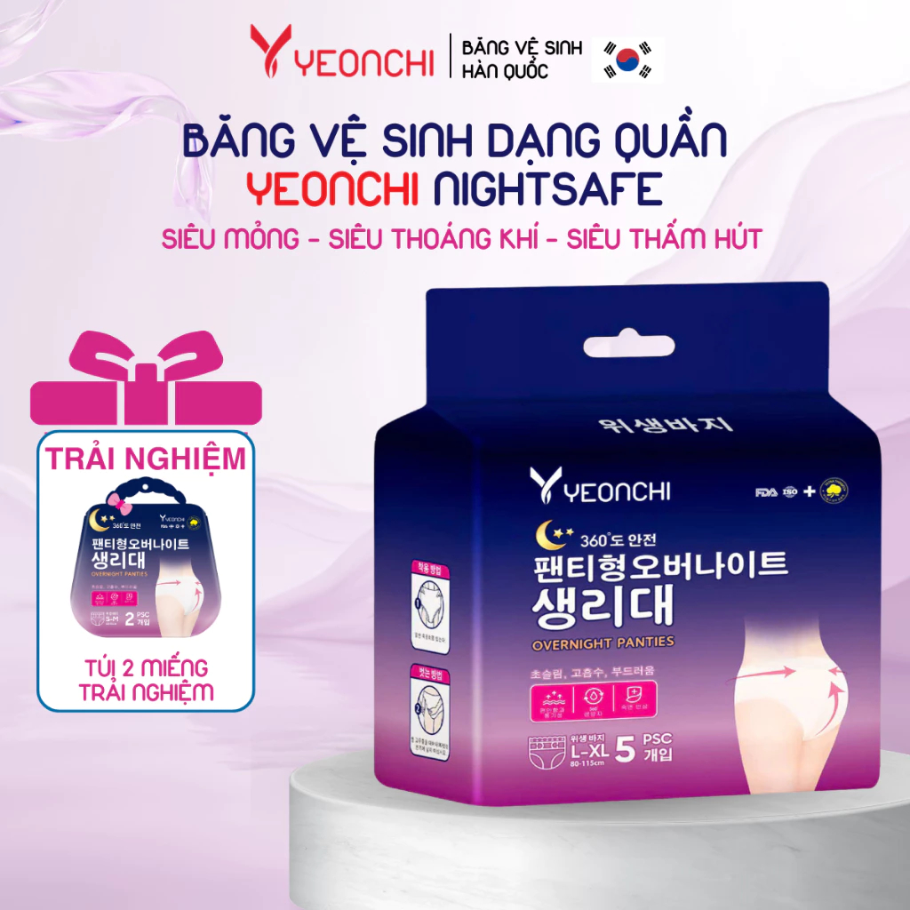 Băng vệ sinh phụ nữ dạng quần Yeonchi 360 độ Night Safe an toàn đai eo mềm mại, khóa ẩm chống tràn đ