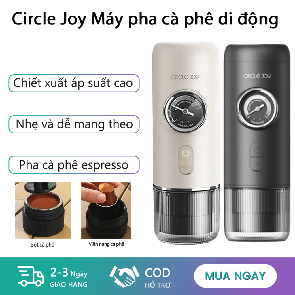 Circle Joy Máy pha cà phê cầm tay Sạc bằng cổng Type-C, Di động, Áp suất chiết xuất 20bar, 2 chế độ chiết xuấ