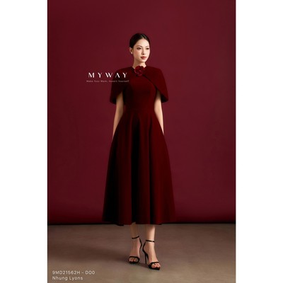 Đầm Dự Tiệc Nữ MY WAY Dáng Xòe Phối Choàng Vai Cao Cấp 9MD21562H