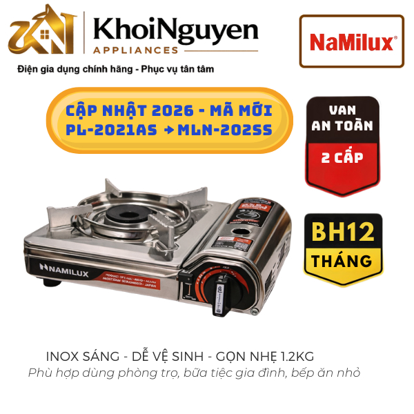 Bếp gas mini Namilux 2S inox (MSN-171SS/MLN-202SS) – Đổi mã PS1711AS/PL-2021AS – Nhỏ gọn – Lửa mạnh
