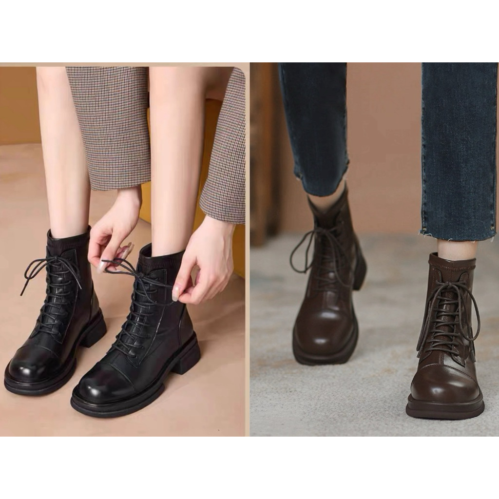 HÀNG SẴN Boots nữ da , bốt nữ ulzzang dây phong cách