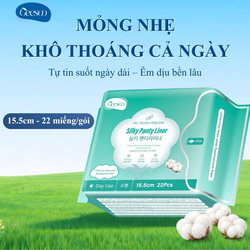 Băng Vệ Sinh Hằng Ngày Geesoo | 22 miếng Siêu mỏng nhẹ, Siêu thấm，khô thoáng | Không Huỳnh Quang