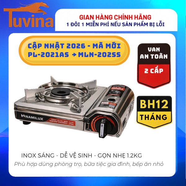 Bếp Gas Mini Inox Namilux MLN-202SS (Mã mới 2026 thay PL-2021AS) – Van An Toàn 2S – 2.6kW – BH 12T