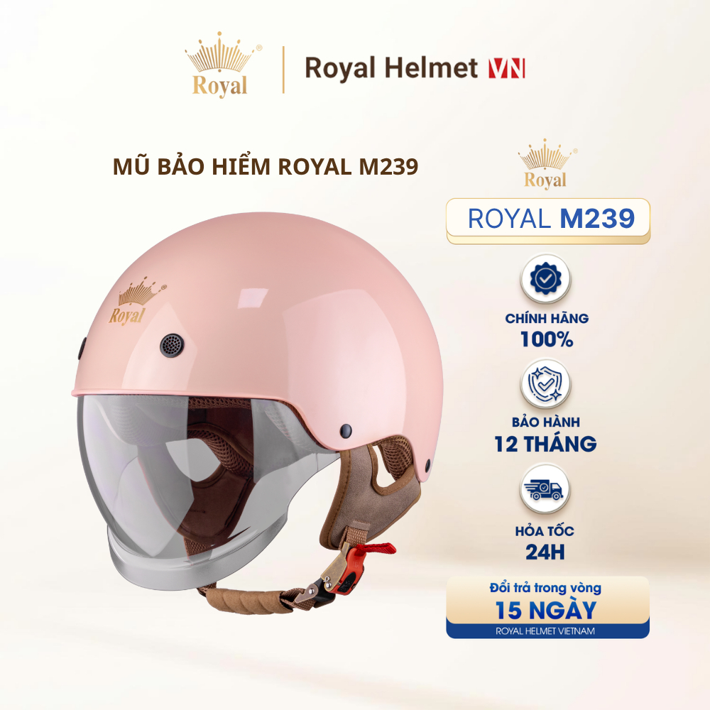 [FULL MÀU] Mũ Bảo Hiểm 1/2 M239 Royal Kính Âm Chính Hãng Gọn Nhẹ Hạn Chế Chói  Hạn Chế Tia UV