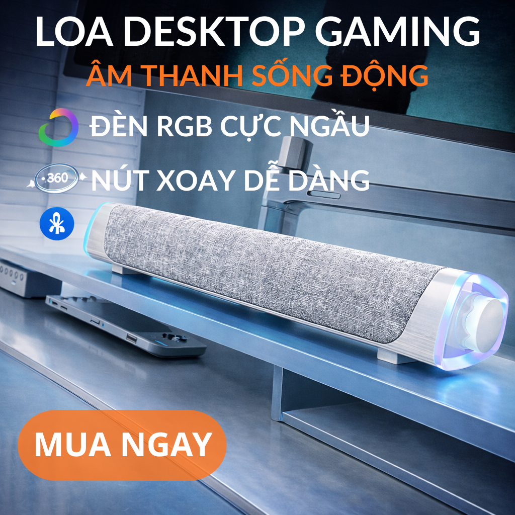 Loa Thanh NIYE V8 RGB – Soundbar Máy Tính Để Bàn Bluetooth + AUX, Bass Cực Mạnh