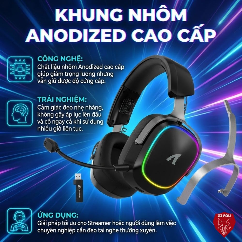 Tai Nghe Gaming Không Dây Attack Shark G800 LED RGB, Mic AI Chống Ồn, Driver 50mm, 4 Mode, Âm Vòm 3D | BigBuy360 - bigbuy360.vn