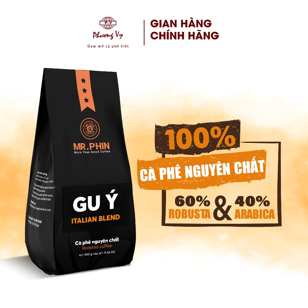 Cà Phê Nguyên Chất Mr. Phin Gu Ý 500g, cafe đậm vị, hậu ngọt, Phương Vy Coffee