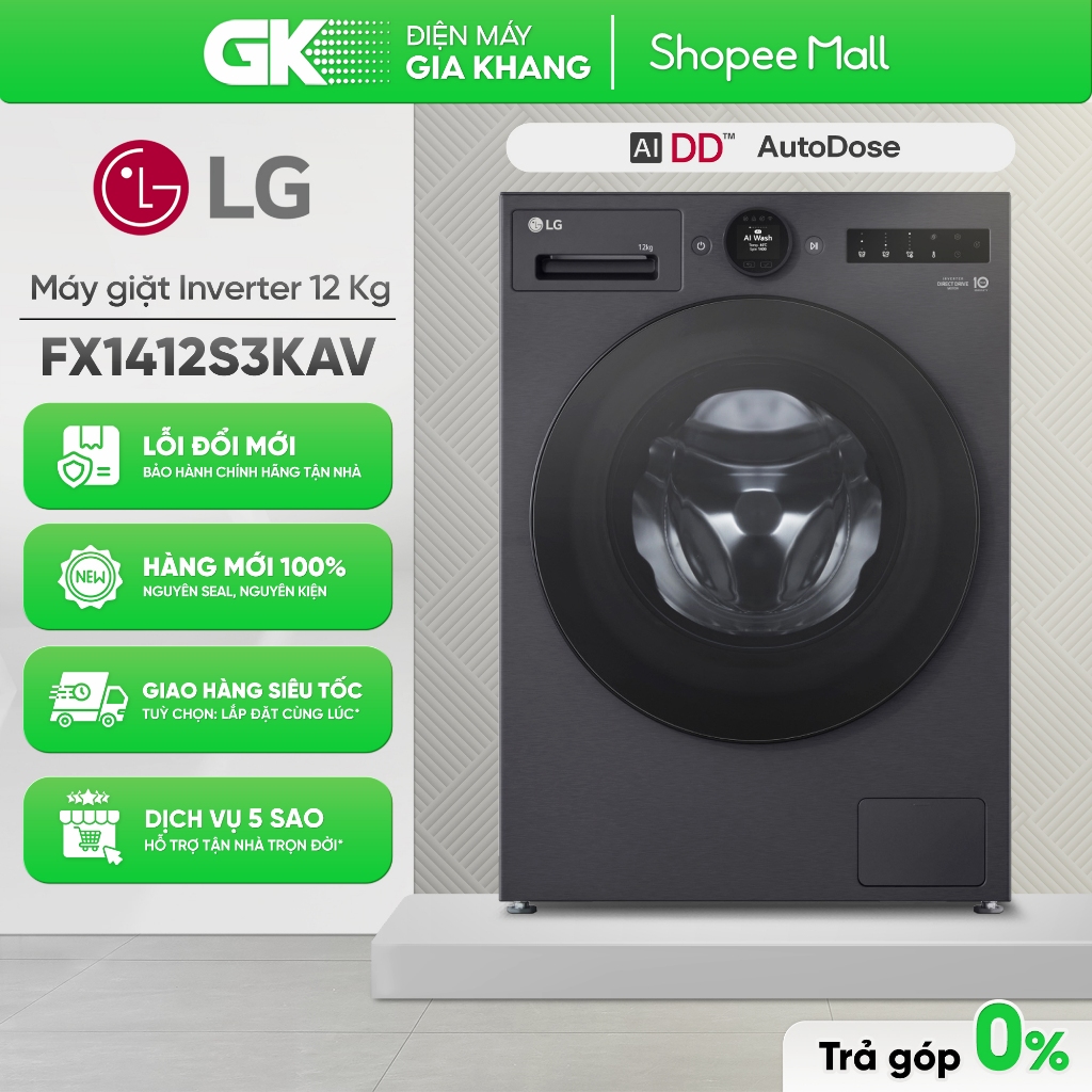 FX1412S3KAV | Máy giặt lồng ngang LG AI DD™ 2.0 Inverter 12kg màu đen FX1412S3KAV [Toàn Quốc]