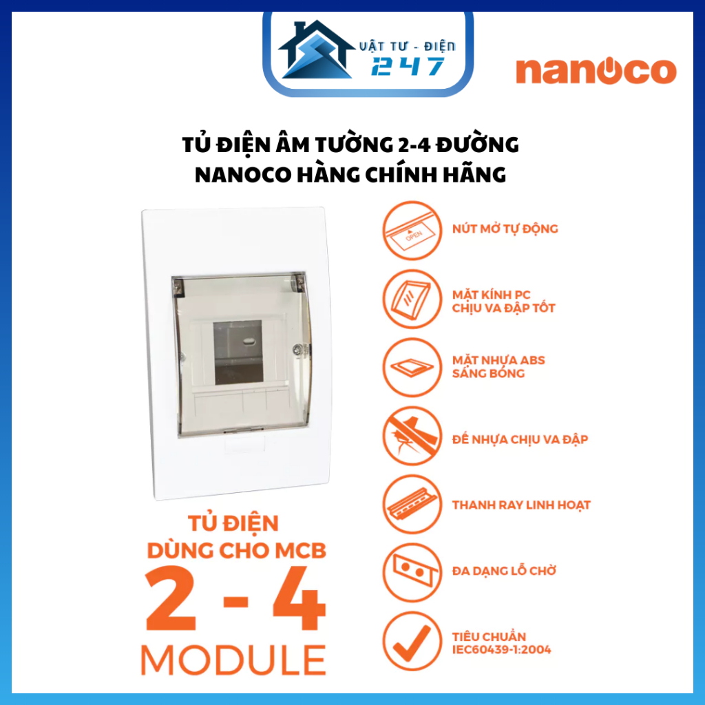 Tủ điện âm tường Nanoco model NDP104P-1/ NDP108P-1 (mặt nhựa đế nhựa)