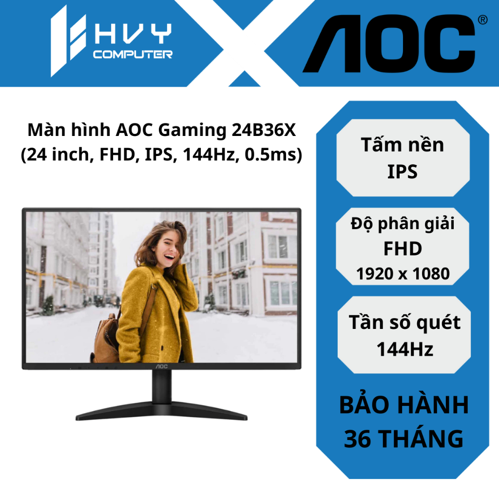 Màn hình AOC Gaming 24B36X (24 inch, FHD, IPS, 144Hz, 0.5ms) - Hàng chính hãng.
