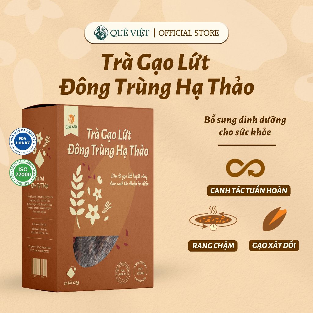 Trà gạo lứt Đông trùng hạ thảo Quê Việt - Hộp 600g, 450g, 150g Tea Chè