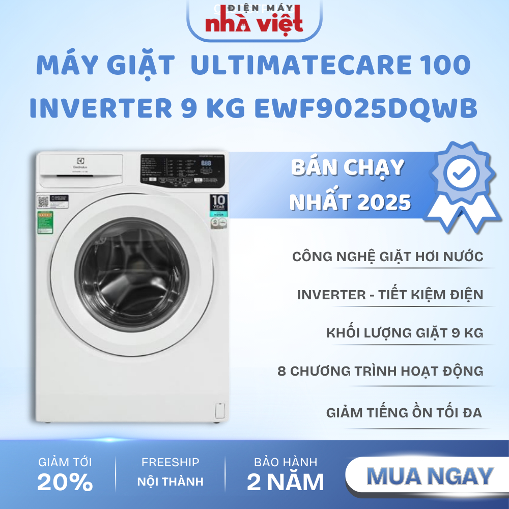 [EWF9025DQWB] - Máy giặt Electrolux UltimateCare 500 Inverter 9 kg Trắng (Chỉ giao)