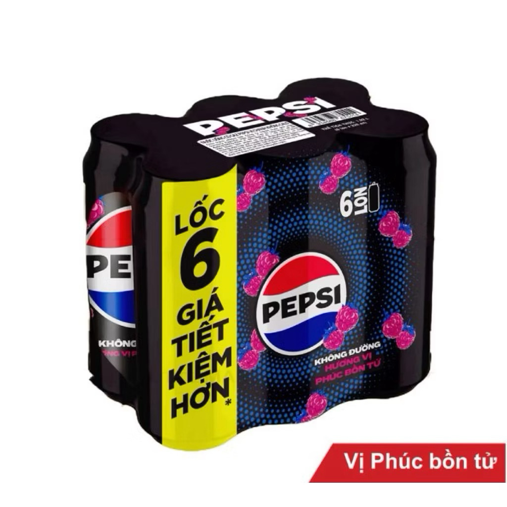 Set 6 lon Pepsi Không calo Vị phúc bồn tử
